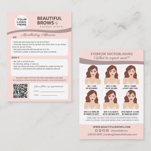 Eyebrow Microblading Aftercare & Appointment-Busin Visitenkarte (Vorne/Hinten)