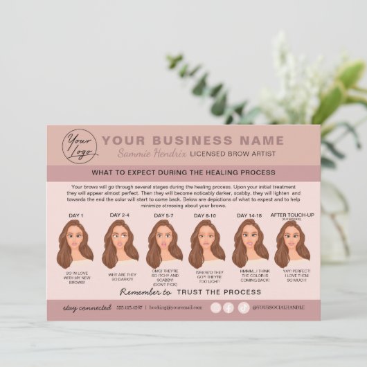 Eyebrow Microblading Aftercare Instructions Card Einladung (Stehend Vorderseite)