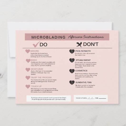 Eyebrow Microblading Aftercare Instructions Card Einladung (Rückseite)