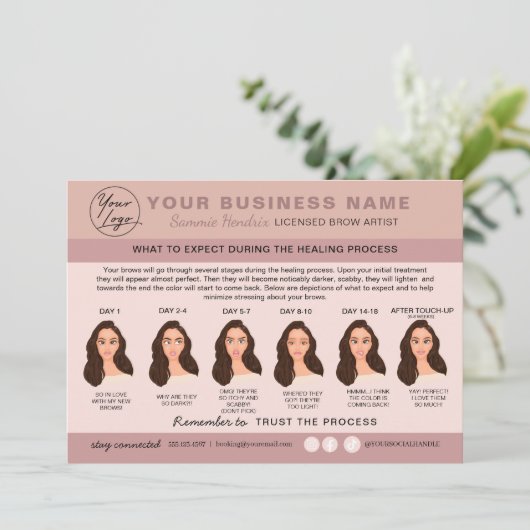 Eyebrow Microblading Aftercare Instructions Card Einladung (Stehend Vorderseite)