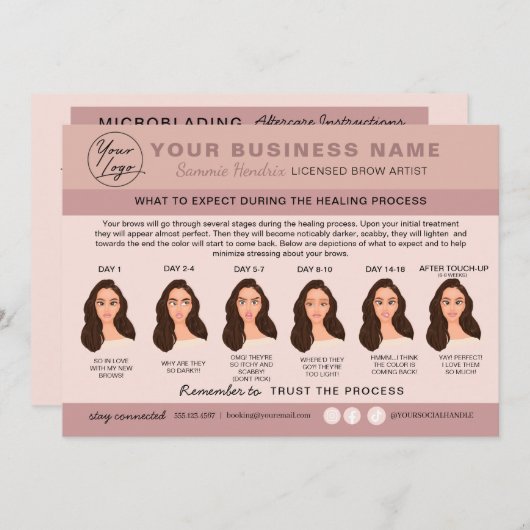 Eyebrow Microblading Aftercare Instructions Card Einladung (Vorne/Hinten)