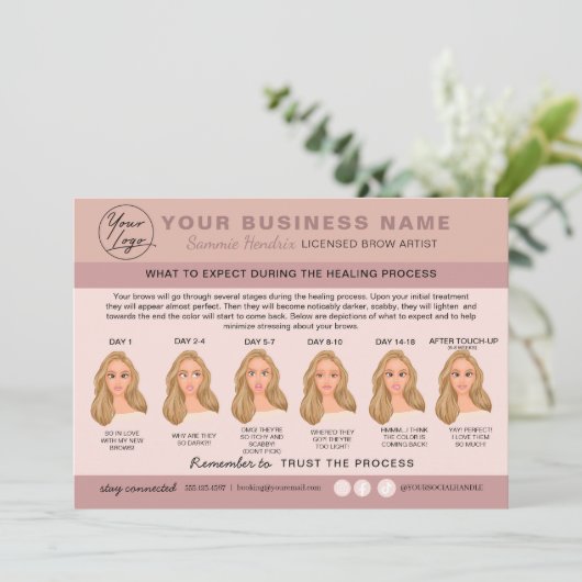 Eyebrow Microblading Aftercare Instructions Card Einladung (Stehend Vorderseite)
