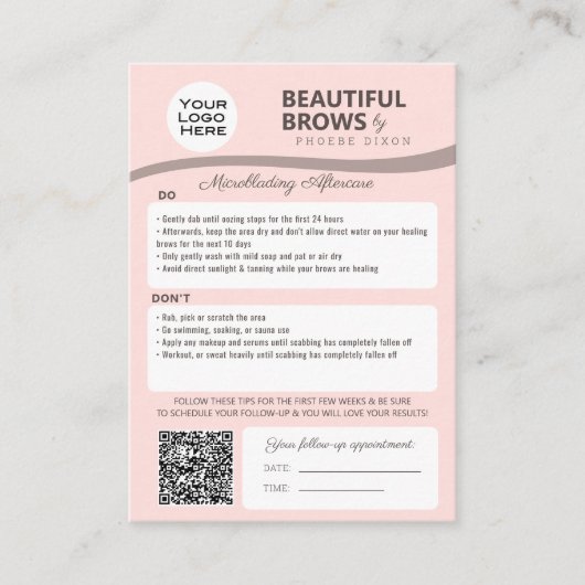 Eyebrow Microblading Aftercare & Termination Visitenkarte (Vorderseite)