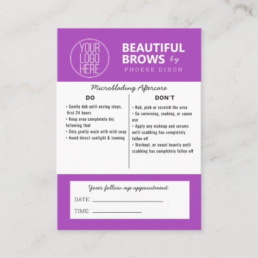 Eyebrow Microblading Aftercare Was erwartet Applet Visitenkarte (Vorderseite)