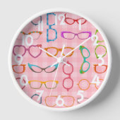 Eyegbrille Retro Moderner Hipster mit Pink Gingham Wanduhr (Vorderseite)