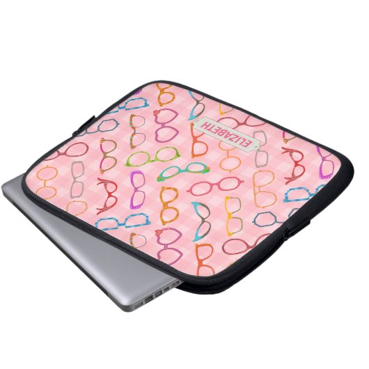 Eyeglasses Retro Moderner Hipster Pink Gingham Nam Laptopschutzhülle (Vorne Knopf)