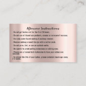 Eyelash Aftercare Instructions Rose Gold Glam Visitenkarte (Rückseite)