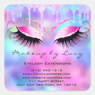 Eyelash Beruflich Makeup Unicorn Holograph Name Quadratischer Aufkleber