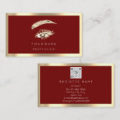 Eyelash Brow Makeup Logo Qr Code Burgundy Gerahmt Visitenkarte (Vorne/Hinten)
