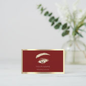 Eyelash Brow Makeup Logo Qr Code Burgundy Gerahmt Visitenkarte (Stehend Vorderseite)