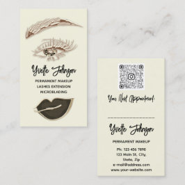 Eyelash Brow Makeup Logo QR Code Lip Gold Brown Visitenkarte