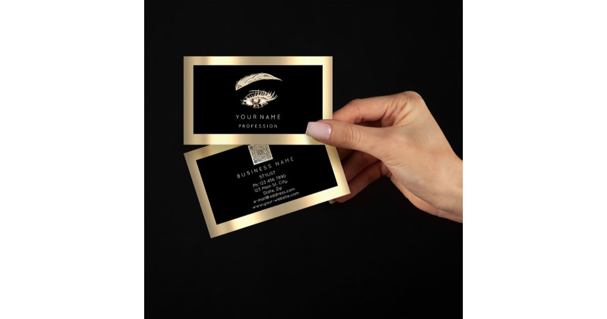 Eyelash Brow Makeup Logo Qr Code Schwarzer Goldrah Visitenkarte | Zazzle.de