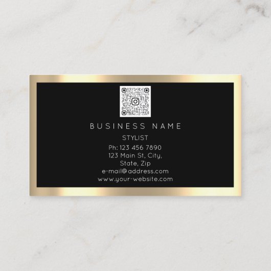 Eyelash Brow Makeup Logo Qr Code Schwarzer Goldrah Visitenkarte (Rückseite)