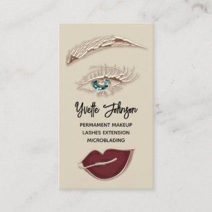Eyelash Brow Makeup Logo QR Lip Rose Grün Visitenkarte