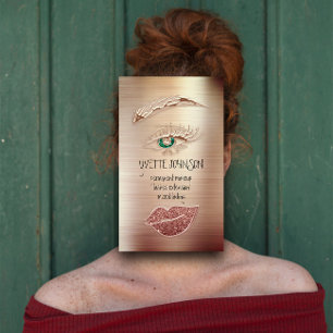 Eyelash Brow Makeup Logo QRCode Lip Rose Glitzer Visitenkarte