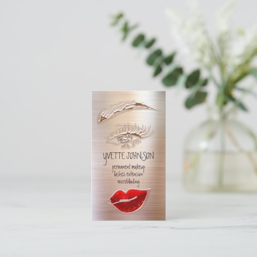 Eyelash Brow Makeup Logo QRCode Lip Rose Glitzer Visitenkarte (Stehend Vorderseite)