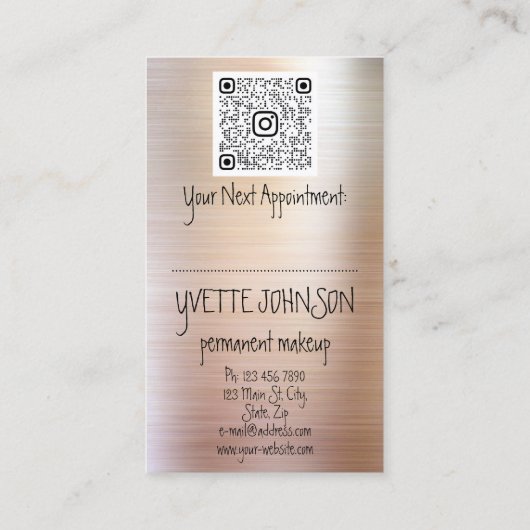 Eyelash Brow Makeup Logo QRCode Lip Rose Glitzer Visitenkarte (Rückseite)