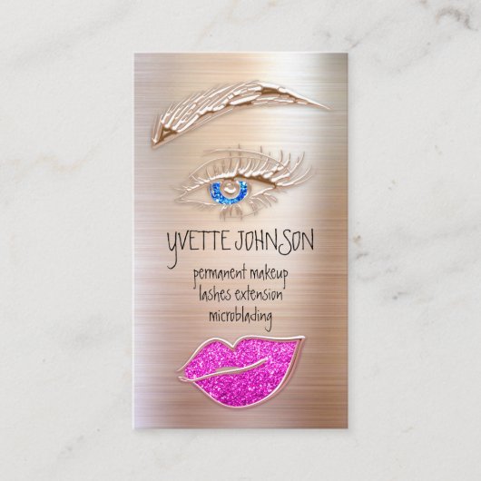 Eyelash Brow Makeup Logo QRCode Lip Rose Rosa Visitenkarte (Vorderseite)