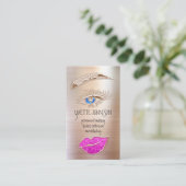Eyelash Brow Makeup Logo QRCode Lip Rose Rosa Visitenkarte (Stehend Vorderseite)