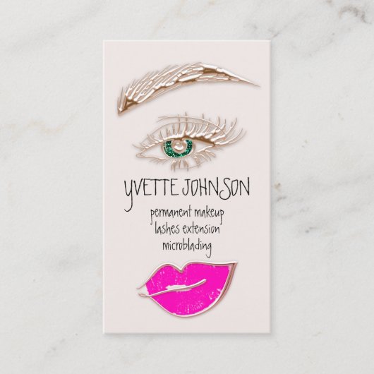Eyelash Brow Makeup Logo QRCode Lips Rose Rosa Visitenkarte (Vorderseite)