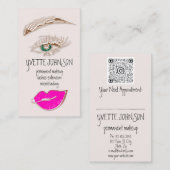 Eyelash Brow Makeup Logo QRCode Lips Rose Rosa Visitenkarte (Vorne/Hinten)
