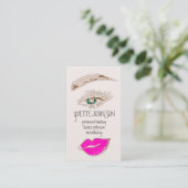 Eyelash Brow Makeup Logo QRCode Lips Rose Rosa Visitenkarte (Stehend Vorderseite)