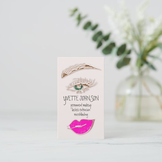 Eyelash Brow Makeup Logo QRCode Lips Rose Rosa Visitenkarte (Stehend Vorderseite)
