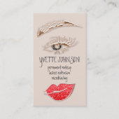 Eyelash Brow Makeup Logo QRCode Lips Rose Rot Visitenkarte (Vorderseite)