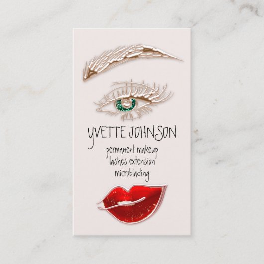 Eyelash Brow Makeup Logo QRCode Lips Rose Rot Visitenkarte (Vorderseite)