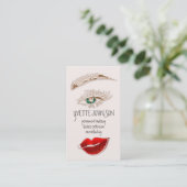 Eyelash Brow Makeup Logo QRCode Lips Rose Rot Visitenkarte (Stehend Vorderseite)