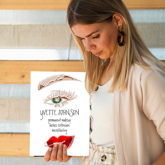 Eyelash Brow Makeup Logo QRCode Lips Rose Weiß Visitenkarte
