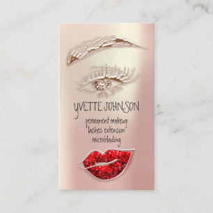 Eyelash Brow Makeup Logo QRCode Rose Gold Lip Visitenkarte