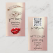 Eyelash Brow Makeup Logo QRCode Rose Gold Lip Visitenkarte (Vorne/Hinten)
