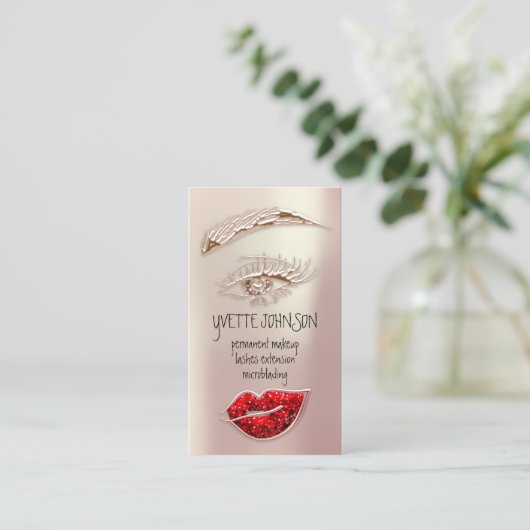 Eyelash Brow Makeup Logo QRCode Rose Gold Lip Visitenkarte (Stehend Vorderseite)