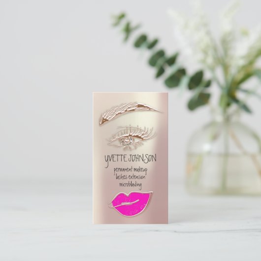 Eyelash Brow Makeup Logo QRCode Rose Pink Lip Visitenkarte (Stehend Vorderseite)