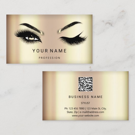 Eyelash Brow Microblade Haar QR CODE Logo Faux Gol Visitenkarte (Vorne/Hinten)