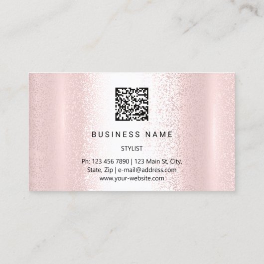 Eyelash Brow Microblade. QR CODE-Logo Silber Rosa Visitenkarte (Rückseite)