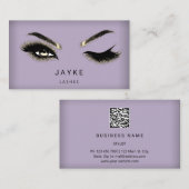 Eyelash Brow Microblade QR Logo Lila Gold Gold Visitenkarte (Vorne/Hinten)