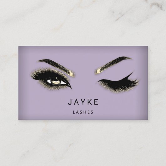 Eyelash Brow Microblade QR Logo Lila Gold Gold Visitenkarte (Vorderseite)