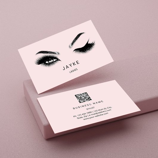 Eyelash Brow Microblade QR-Logo Rosa Paste Visitenkarte