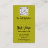 Eyelash Brows Makeup Logo QRCode Lip Gold Mustard Visitenkarte (Rückseite)