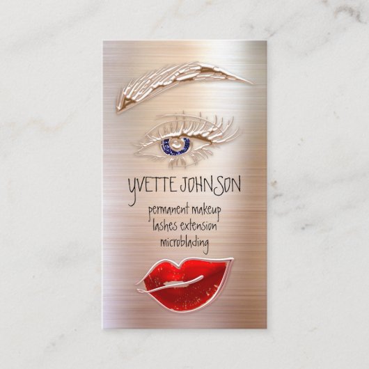 Eyelash Brows Makeup Logo QRCode Lips Rose Roter W Visitenkarte (Vorderseite)