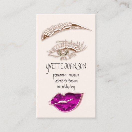 Eyelash Brows Makeup Logo QRCode Pink Lip Gold Visitenkarte (Vorderseite)