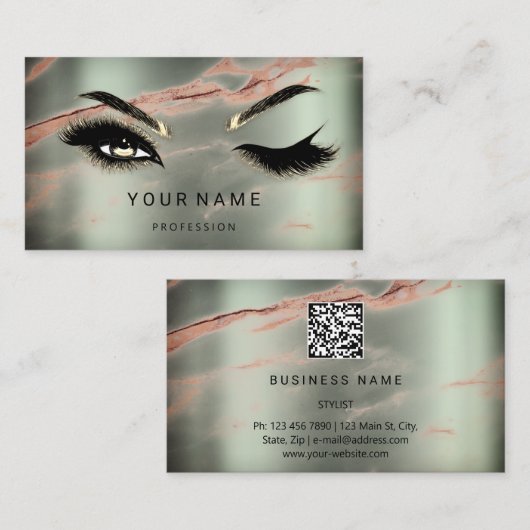 Eyelash Brows Microblade. QR-CODE-Logo-Marmor Aqua Visitenkarte (Vorne/Hinten)