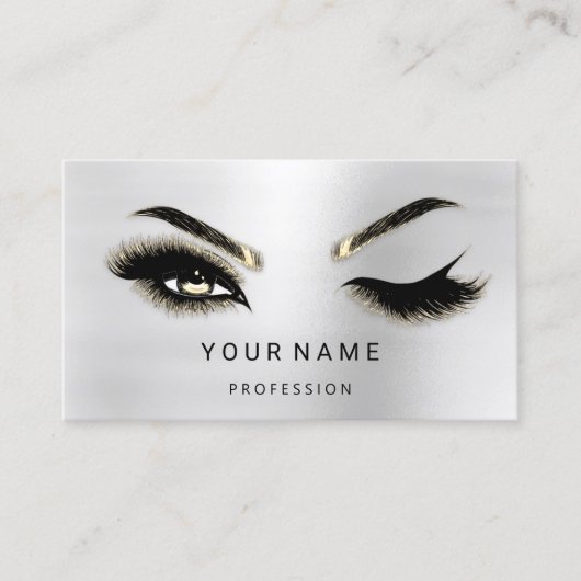 Eyelash Brows Microblade. QR CODE Logo Silver Visitenkarte (Vorderseite)