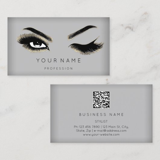Eyelash Brows Microblading QRCODE Logo Gold Modern Visitenkarte (Vorne/Hinten)