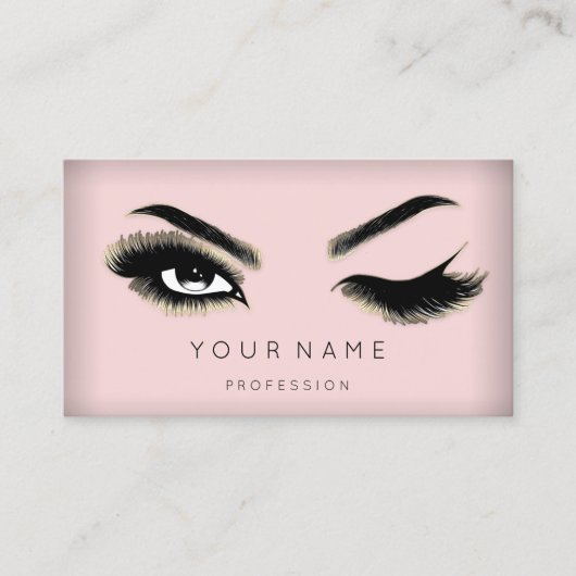 Eyelash Brows Microblading QRCODE Logo Gold Pink Visitenkarte (Vorderseite)