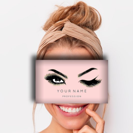 Eyelash Brows Microblading QRCODE Logo Gold Pink Visitenkarte