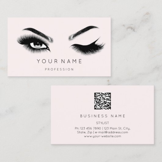 Eyelash Brows Microblading QRCODE Logo Pink Pastel Visitenkarte (Vorne/Hinten)