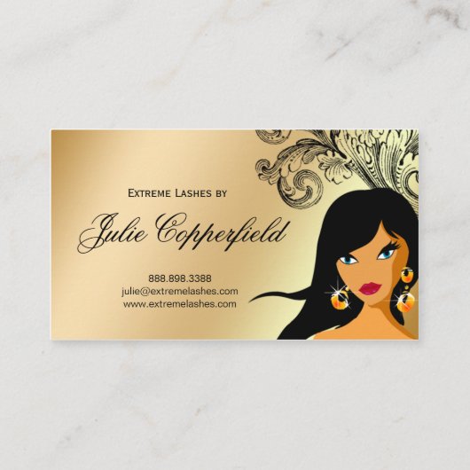 Eyelash Business Card Gold Ethnische Frau Tan 2 Visitenkarte (Rückseite)